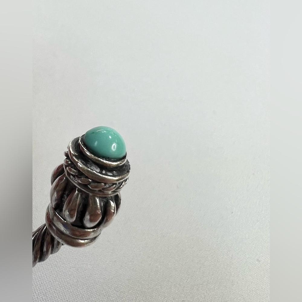 Vintage Sterling Silver Cable Turquoise Bracelet Cuff - Picture 13 of 16